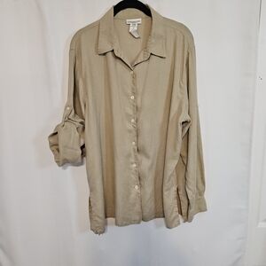 Jones New York Light Tan Sport 100% Linen Shirt